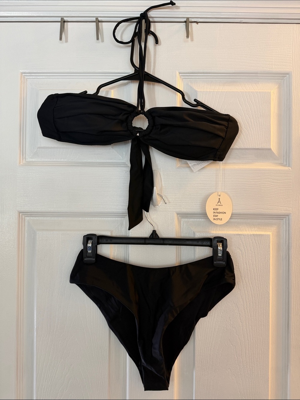 Black Bandeau Ring Tie Bikini Set